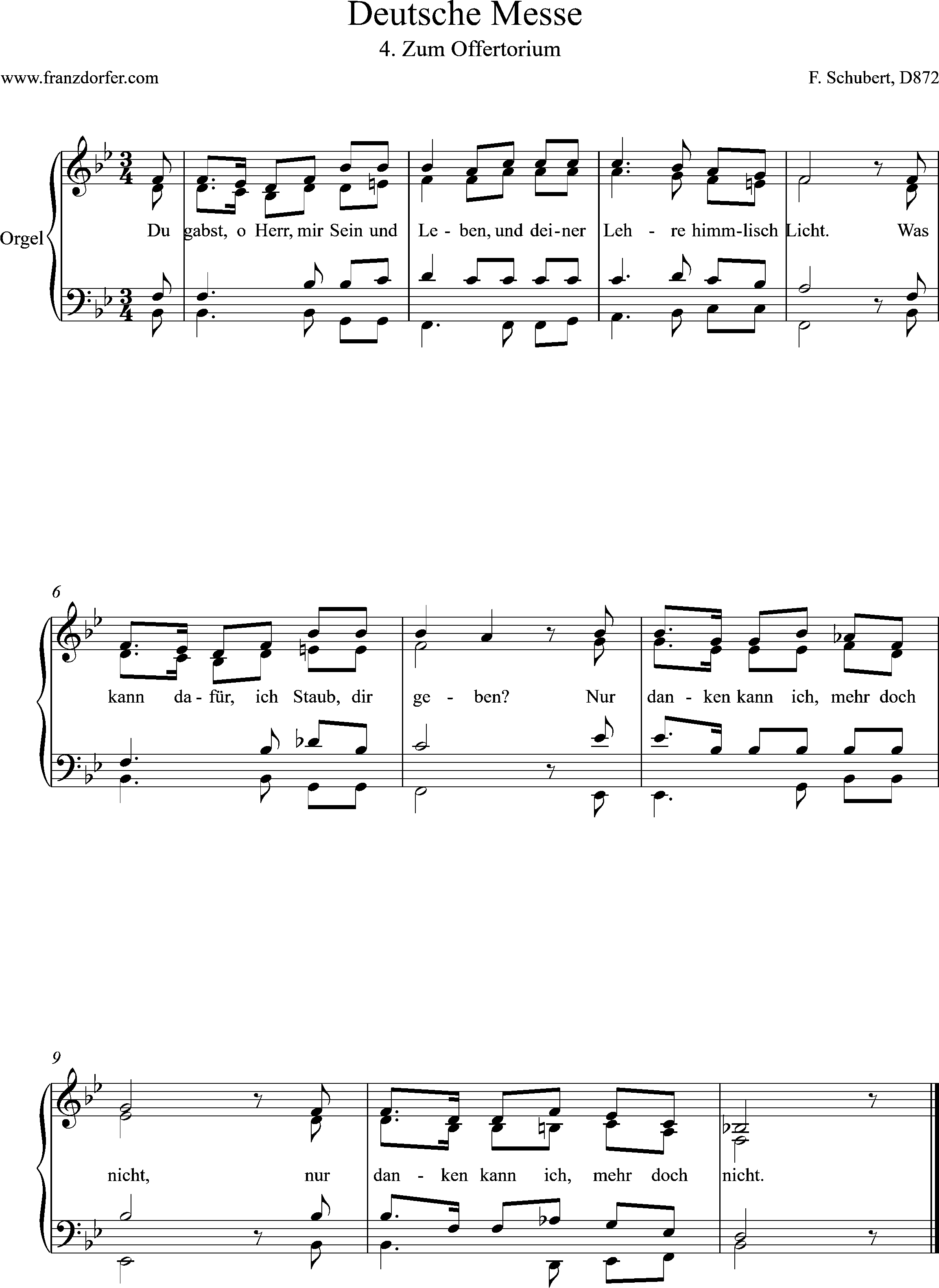 Orgelnoten, Deutsche MEsse, 4-Zum Offertorium, Bb-Dur